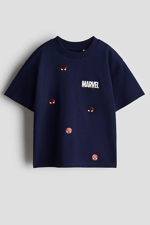 Oversized printed T-shirt - navy blue/spider-man
