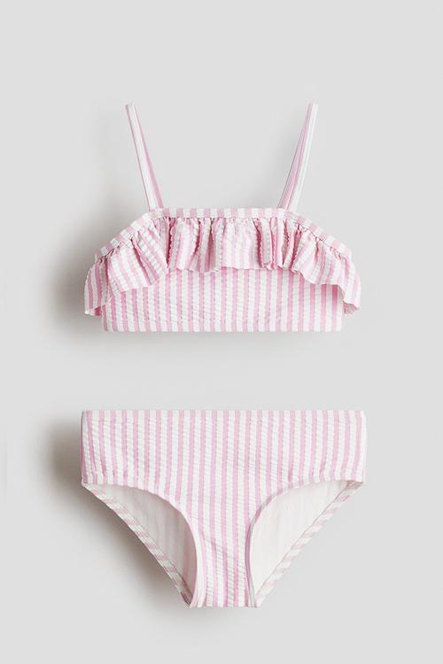 Frill-trimmed bikini - light pink/white striped