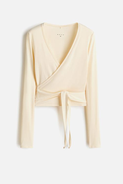 Sports wrap top in modal - butter yellow