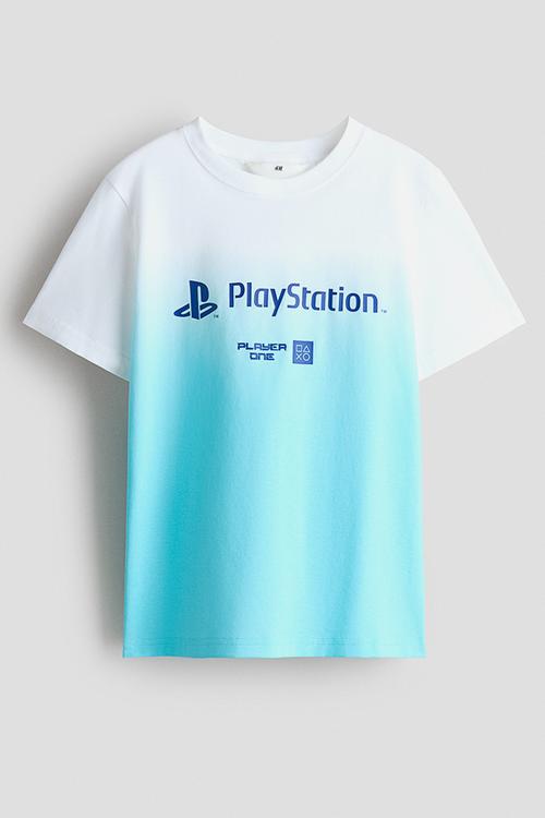 Print-motif cotton t-shirt - blue/playstation