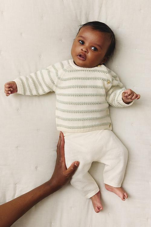 2-piece cotton-knit set - cream/light green