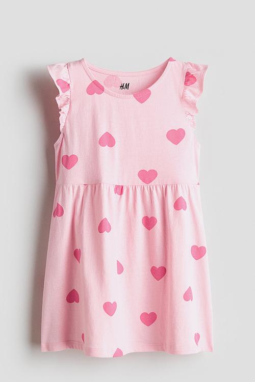 Printed cotton dress - light pink/hearts