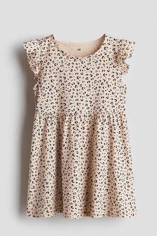 Printed cotton dress - light beige/leopard print