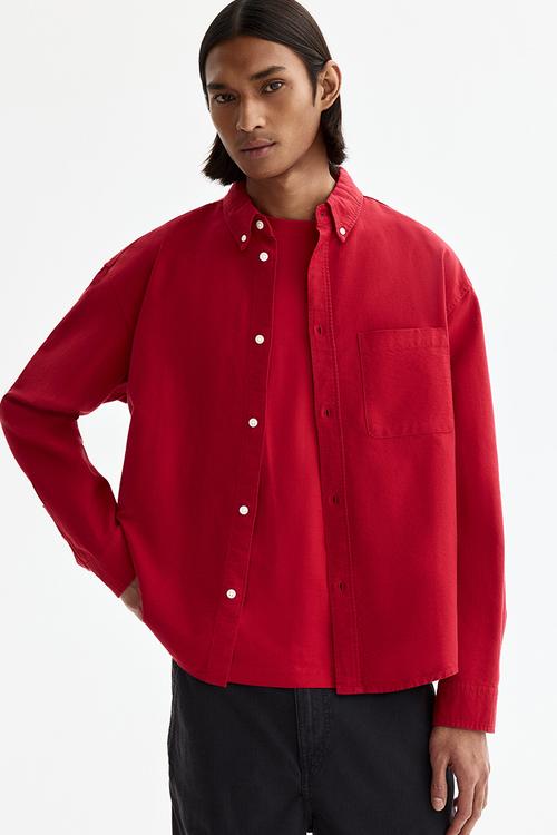 Relaxed fit oxford shirt - red