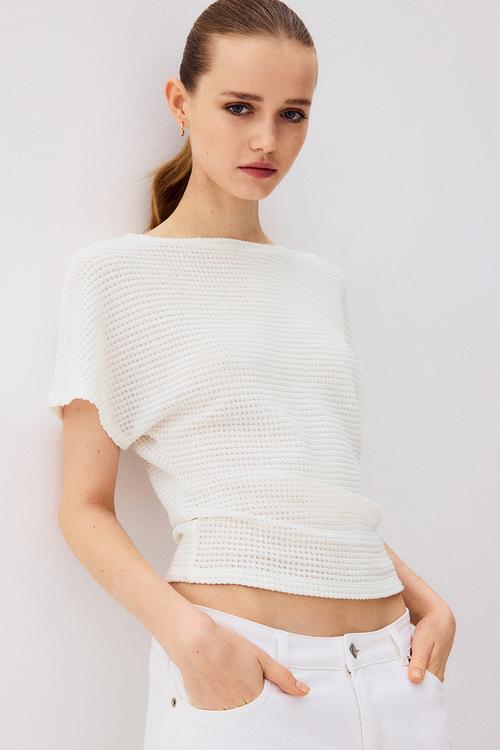 Batwing-sleeved jersey top - white