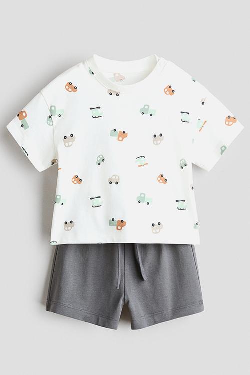 2-piece cotton set - grey/vehicles