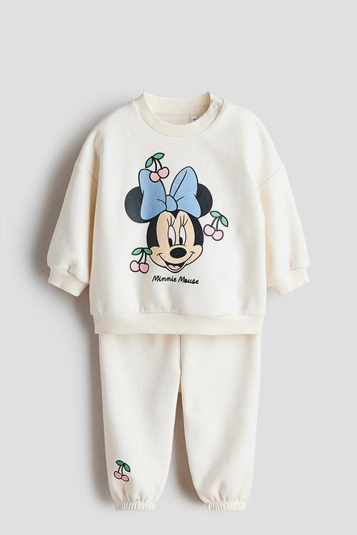 2-piece printed sweatshirt set - cream/minnie mouse