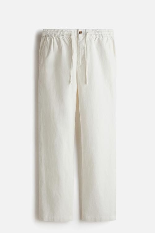 Regular fit linen-blend trousers - white
