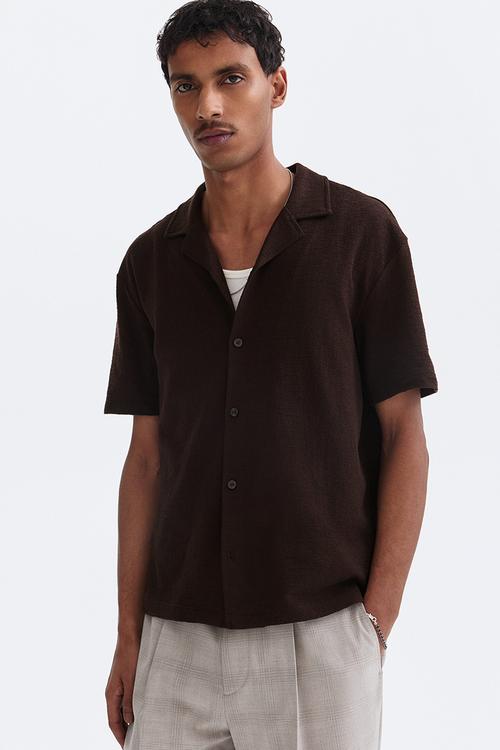Regular fit resort shirt - dark brown