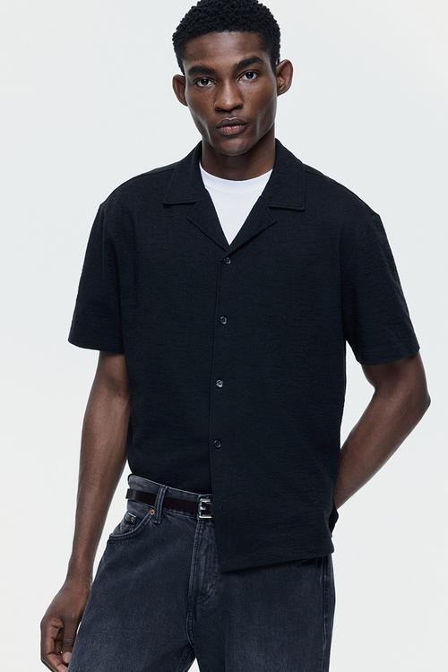 Regular fit resort shirt - black