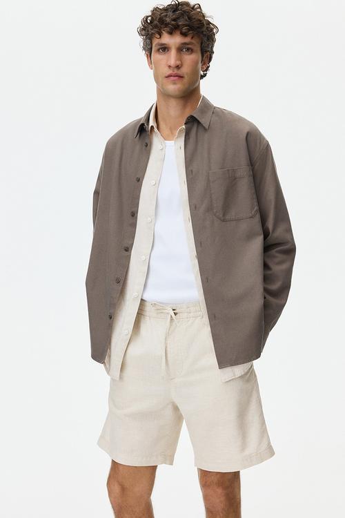 Regular fit linen-blend shorts - cream