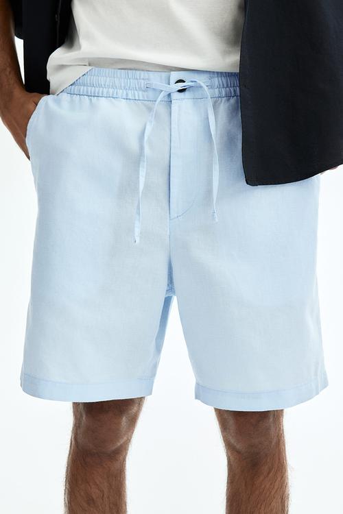 Regular fit linen-blend shorts - light blue