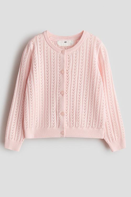 Pointelle-knit cotton cardigan - light pink