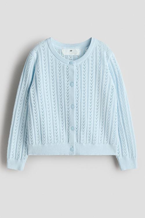 Pointelle-knit cotton cardigan - light blue