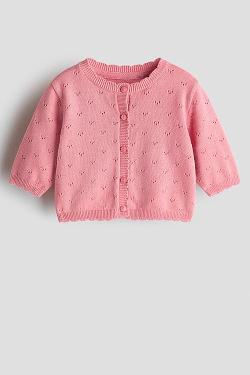 Cotton pointelle cardigan - pink
