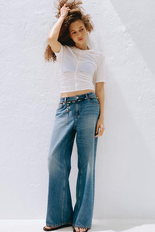 Baggy regular waist jeans - washed denim blue