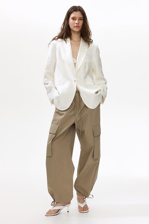 Linen-blend blazer - white