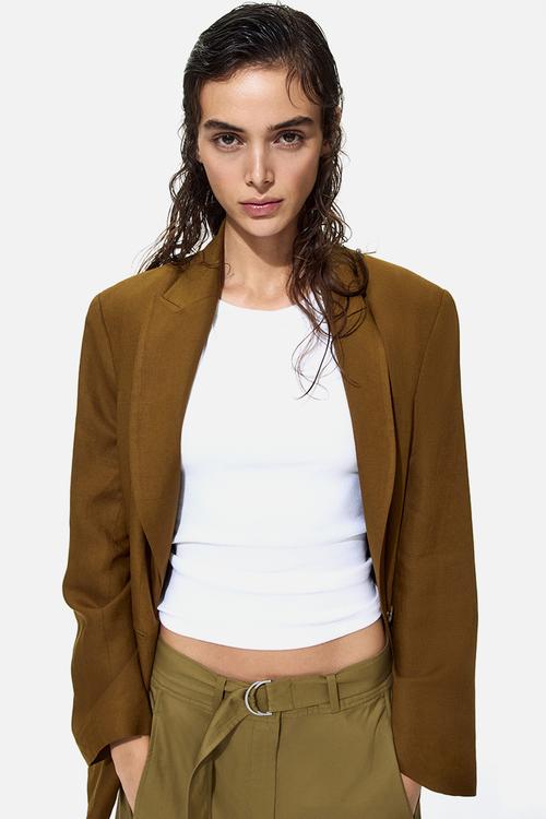 Linen-blend blazer - dark khaki green