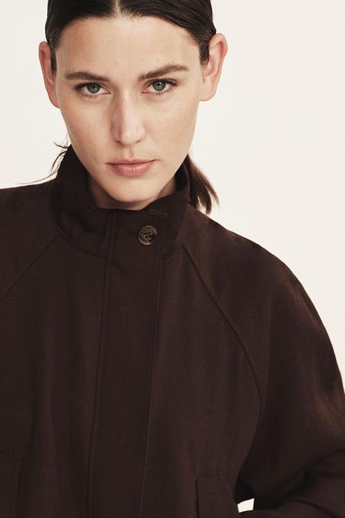 Oversized linen-blend jacket - dark brown