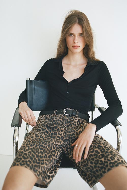 Denim bermuda shorts - beige/leopard print