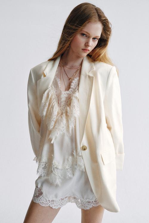 Linen-blend blazer - cream