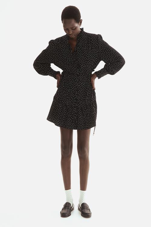 Frill-trimmed dress - black/spotted