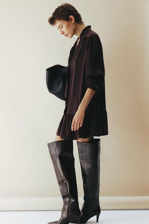 Frill-trimmed dress - dark brown