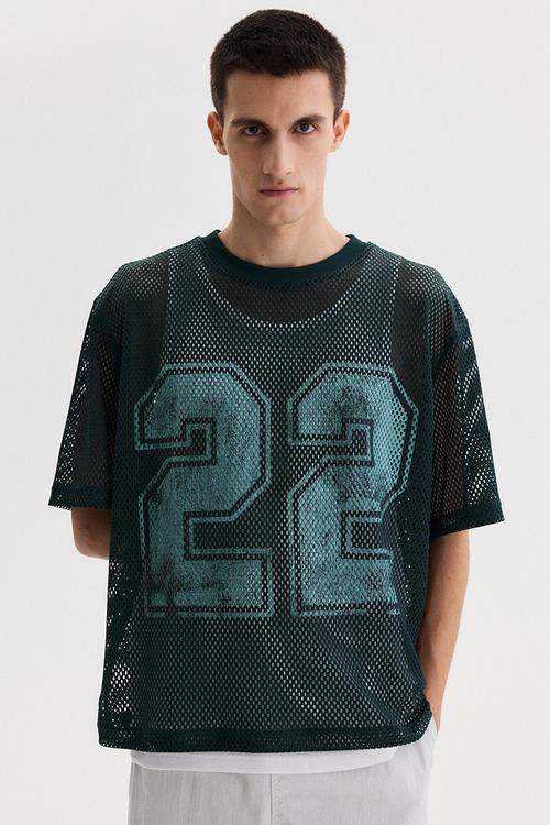 Oversized fit printed mesh t-shirt - dark teal/22