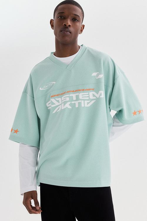 Oversized fit printed mesh t-shirt - mint green/system