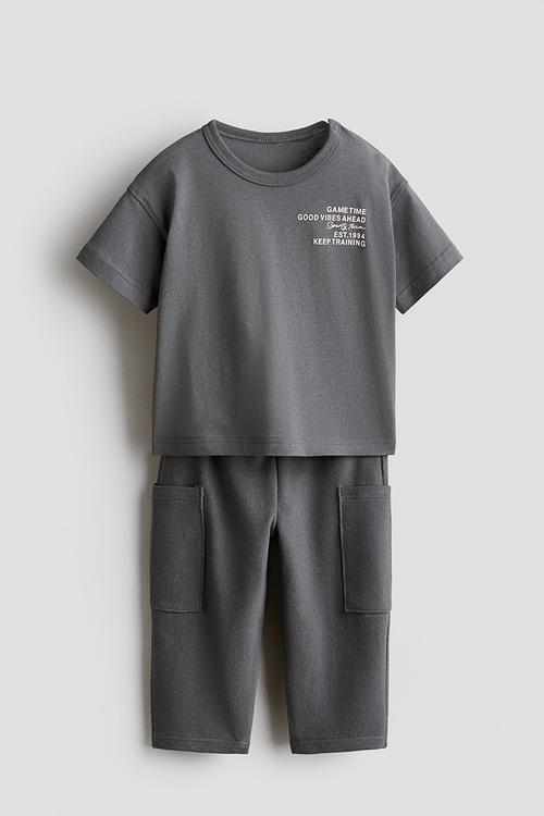 2-piece cotton set - dark grey/game time