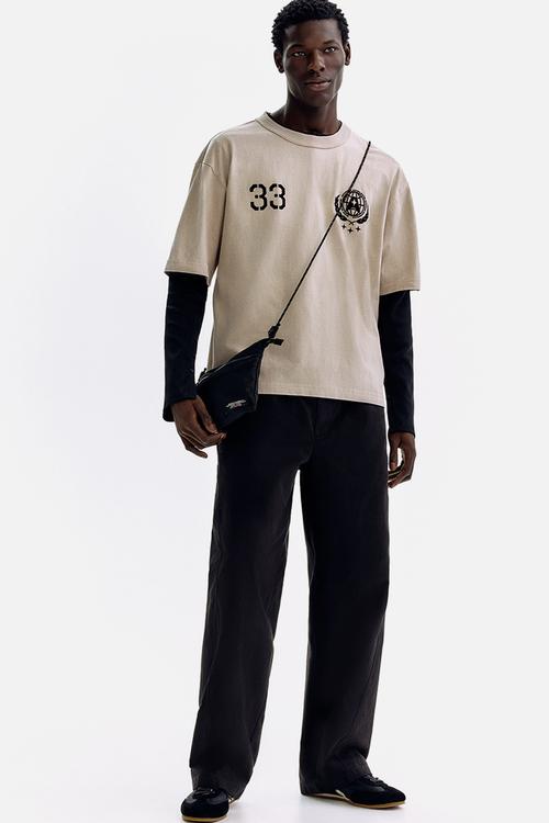 Printed loose fit t-shirt - beige/33