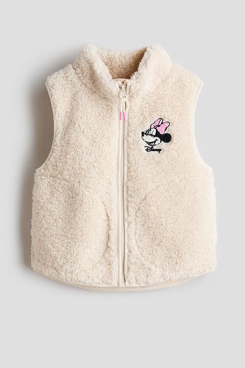 Motif-detail teddy gilet - light beige/minnie mouse