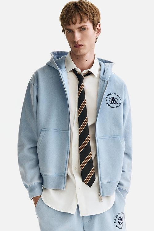 Loose fit zip-through hoodie - light blue/all sports club