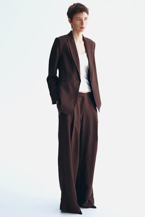Tailored linen-blend trousers - dark brown