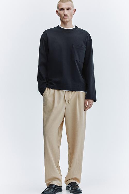 Regular fit cotton-blend trousers - beige