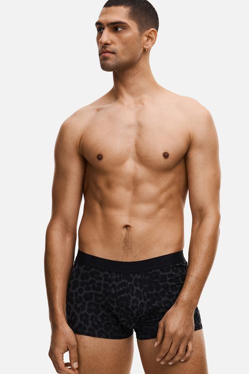 3-pack cotton short trunks - black/leopard print