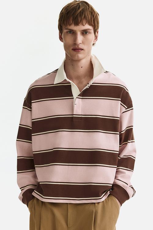 Loose fit rugby shirt - light pink/striped