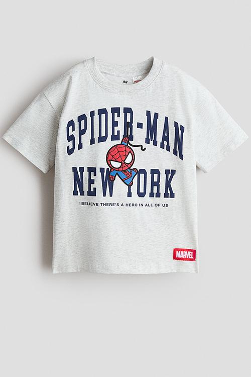 Loose-fit printed t-shirt - light grey marl/spider-man