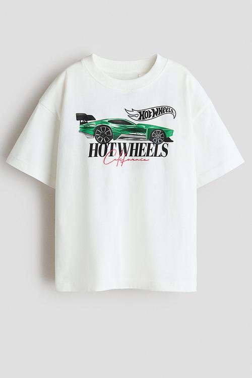 Loose-fit printed t-shirt - white/hot wheels