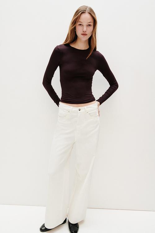 Long-sleeved jersey top - dark plum purple