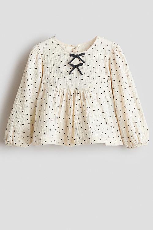 Bow-detail crinkled blouse - cream/hearts