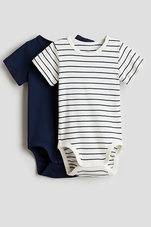 2-pack cotton bodysuits - navy blue/white