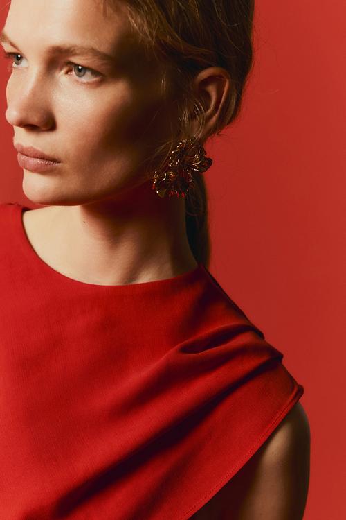Asymmetric cape-detail blouse - bright red