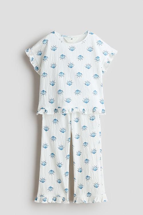 2-piece frill-trimmed set - white/seashells