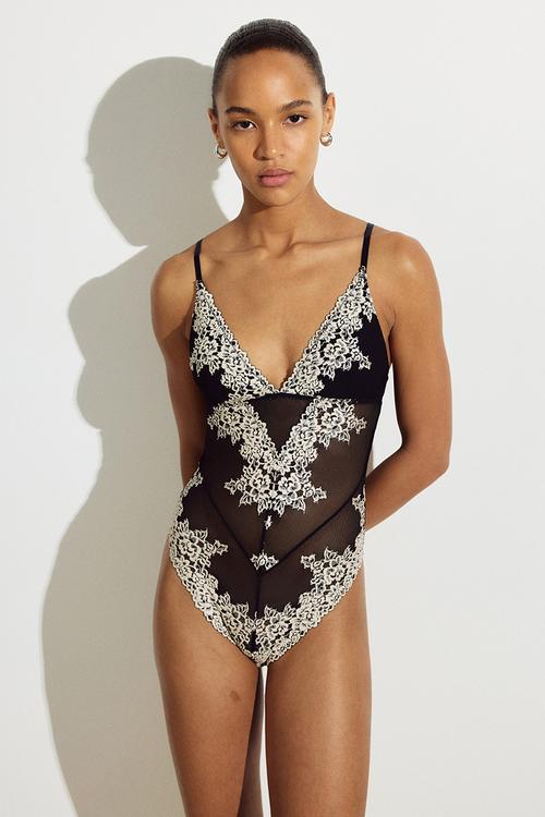 Padded-cup lace body - black/cream