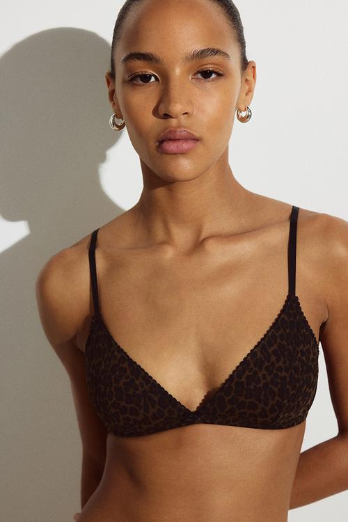 Padded soft cotton bra - dark brown/leopard print