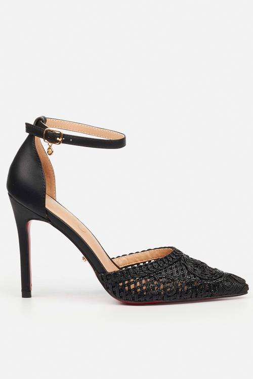 Lola 79 ankle-strap macrame heel - black