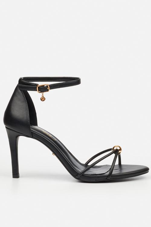 Nelly 4 gold trim strappy heel - black