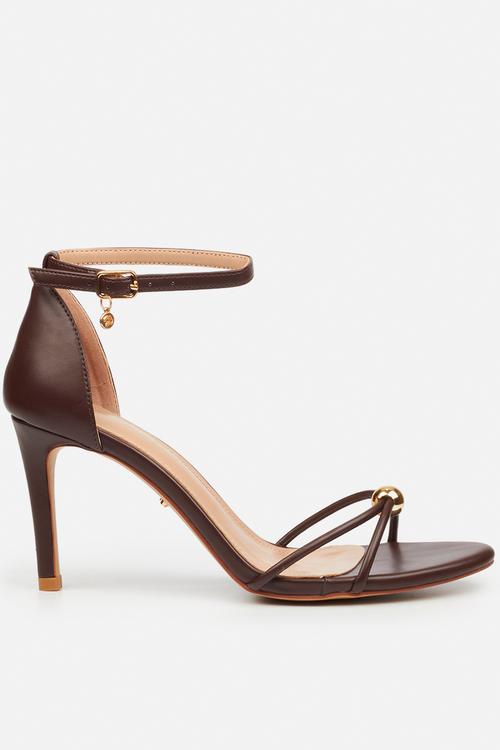 Nelly 4 gold trim strappy heel - chocolate