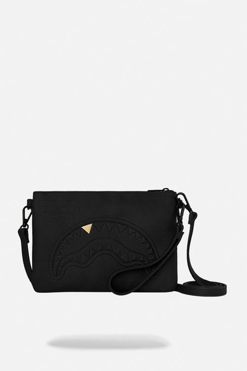 Blacked Out Embossed Gold Tooth Crossover Clutch - Black